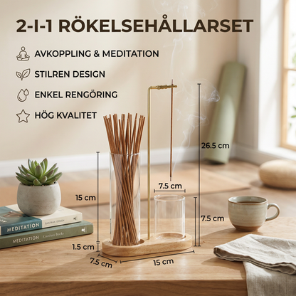 2-i-1 rökelsehållarset för meditation och avkoppling med glasaskuppsamlare
