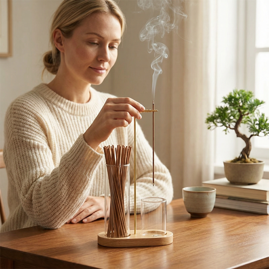 2-i-1 rökelsehållarset för meditation och avkoppling med glasaskuppsamlare