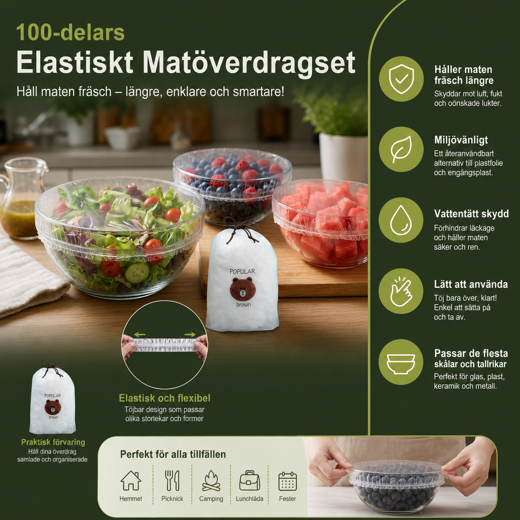 100-delars Elastiskt Matöverdragset – Töjbara Överdrag för Skålar och Tallrikar