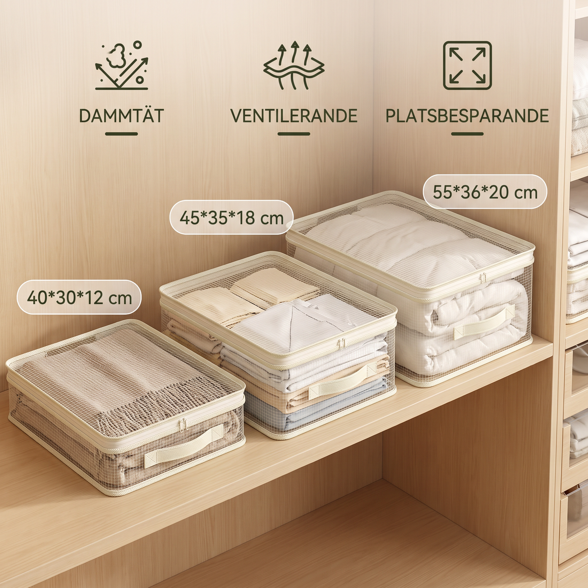 Transparent Förvaringspåse för Sängkläder – Dammtät Garderobsorganisatör för Lakan och Påslakan