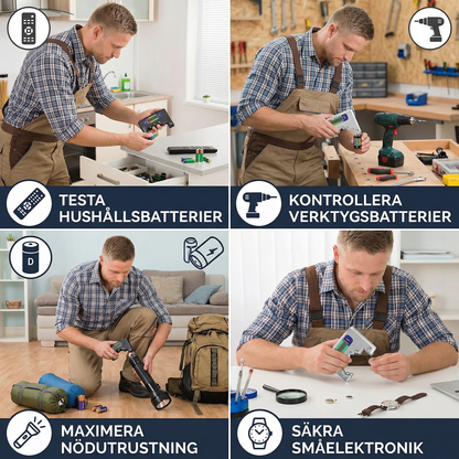 Digital batteritestare med LCD-display – kapacitetstestare för AA, AAA, C, D, 9V och knappcellsbatterier