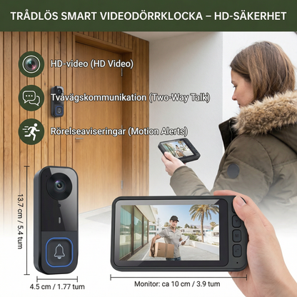 Trådlös smart videodörrklocka – HD-säkerhet med tvåvägskommunikation och rörelseaviseringar