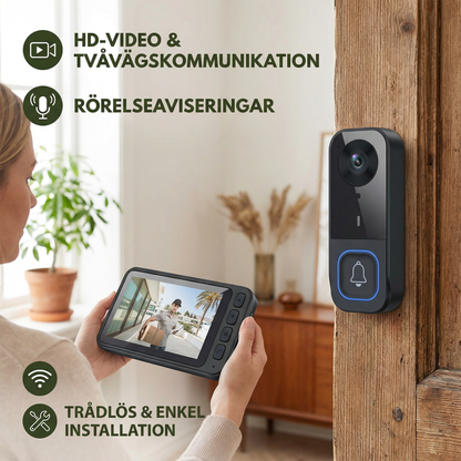 Trådlös smart videodörrklocka – HD-säkerhet med tvåvägskommunikation och rörelseaviseringar