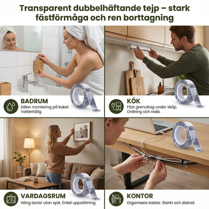Transparent dubbelhäftande tejp – stark fästförmåga och ren borttagning