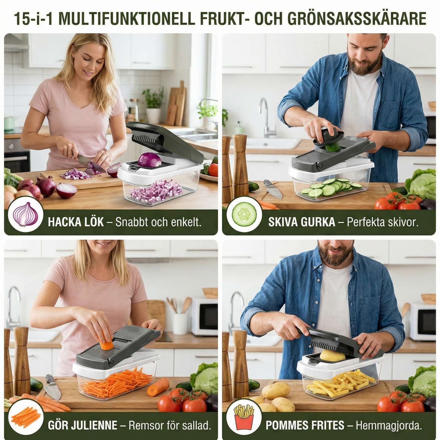 15-i-1 multifunktionell frukt- och grönsaksskärare – skiva, hacka och riv