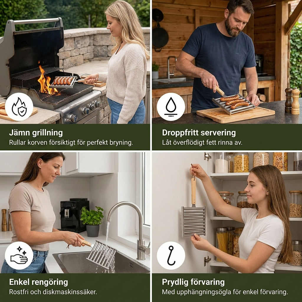 Rostfri Korvhållare – Rullbar Grillhållare för Hot Dogs och Korvar