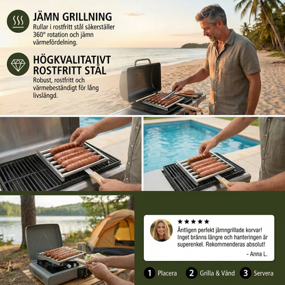 Rostfri Korvhållare – Rullbar Grillhållare för Hot Dogs och Korvar