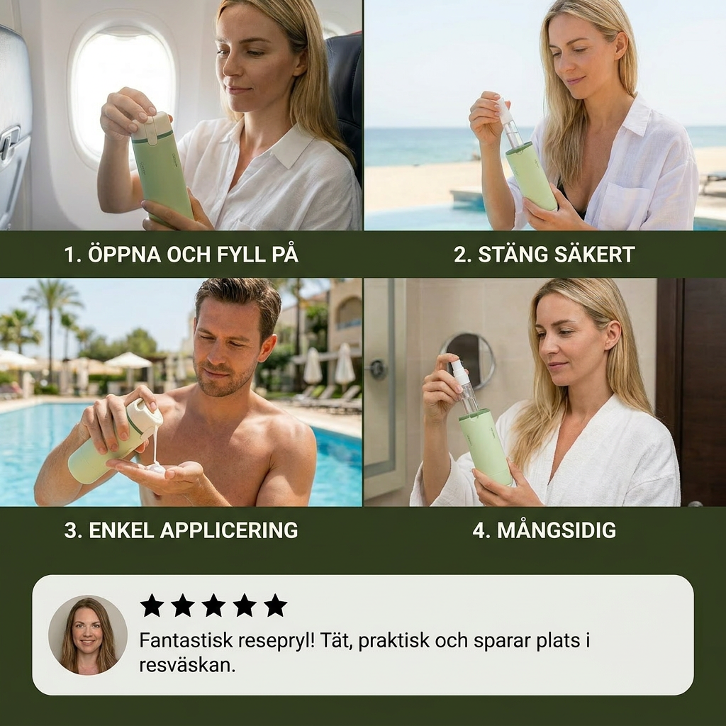 4-i-1 Resepåse – Läckageskyddad Flaska för Schampo, Duschgel & Kosmetik