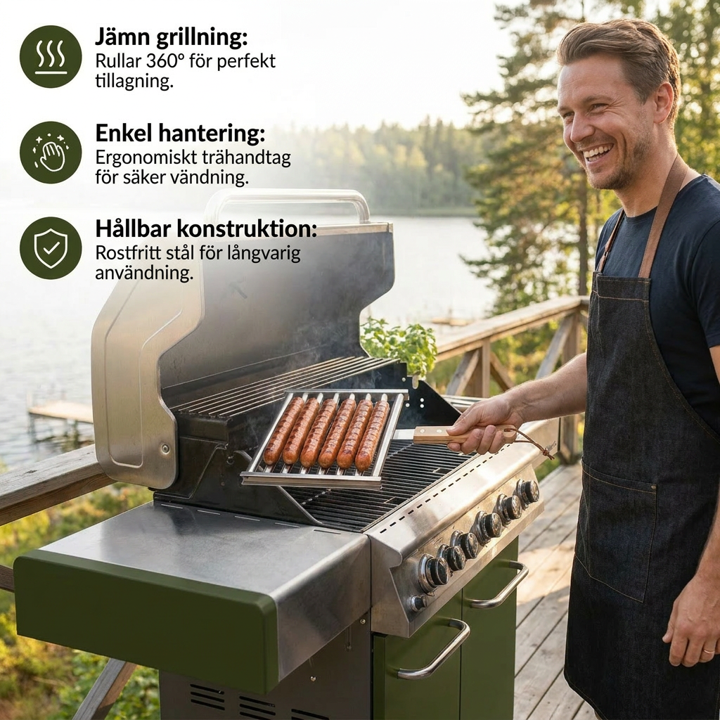 Rostfri Korvhållare – Rullbar Grillhållare för Hot Dogs och Korvar