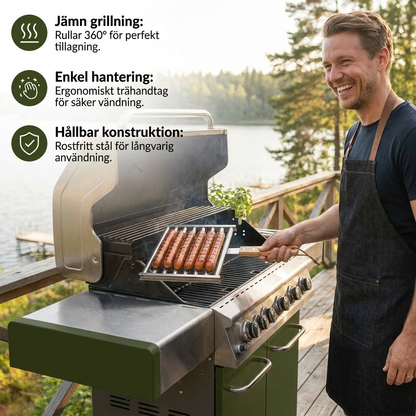 Rostfri Korvhållare – Rullbar Grillhållare för Hot Dogs och Korvar