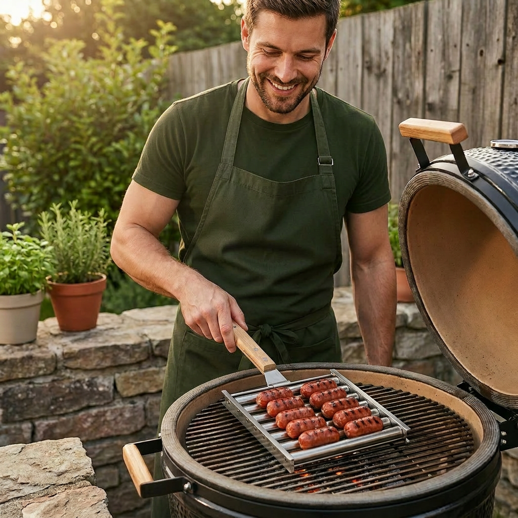 Rostfri Korvhållare – Rullbar Grillhållare för Hot Dogs och Korvar