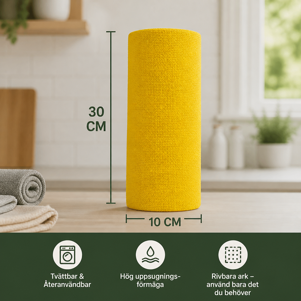 Premium Rengöringsrulle Av Mikrofiber Med Rivbara Ark – Tvättbar Och Återanvändbar