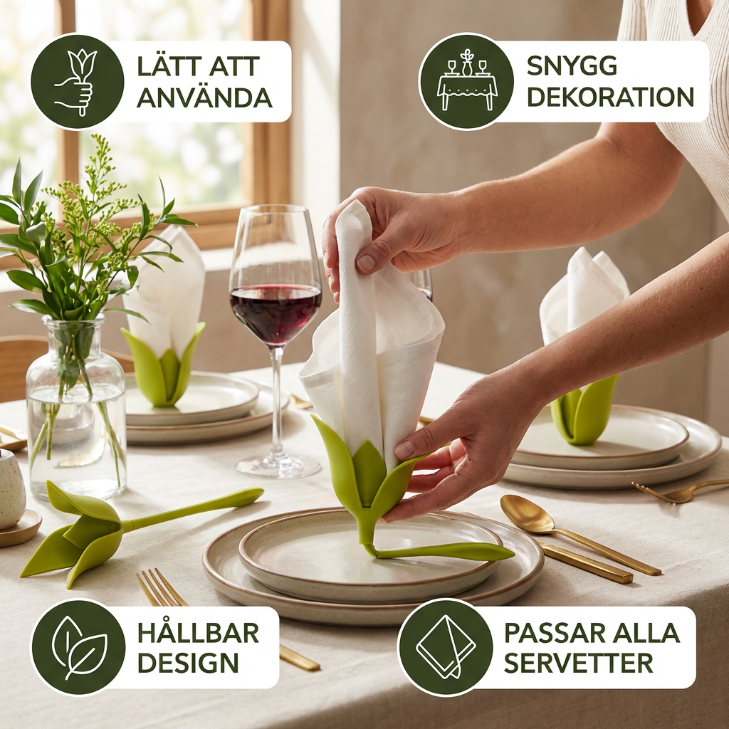 Blomformade servettringar set – lyxig bordsdekoration i blomdesign (6-pack)