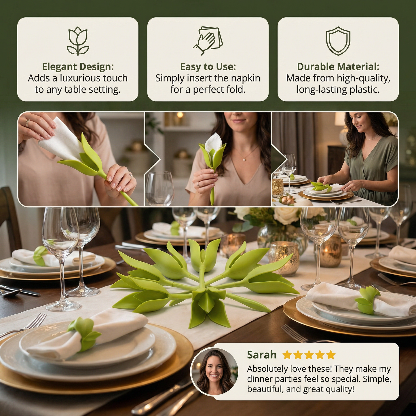 Blomformade servettringar set – lyxig bordsdekoration i blomdesign (6-pack)