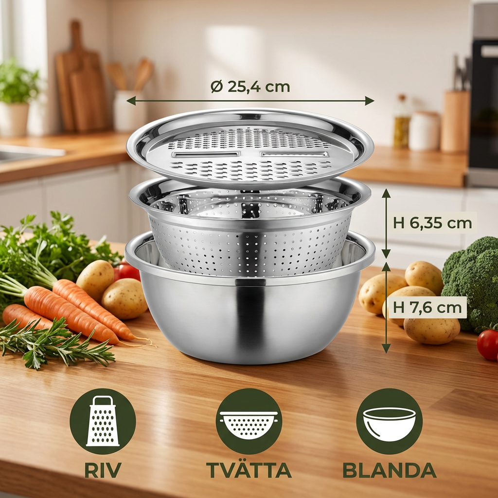 Grönsaksskärare med Riven – Multifunktionellt Silar- och Skålset