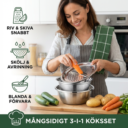 Grönsaksskärare med Riven – Multifunktionellt Silar- och Skålset