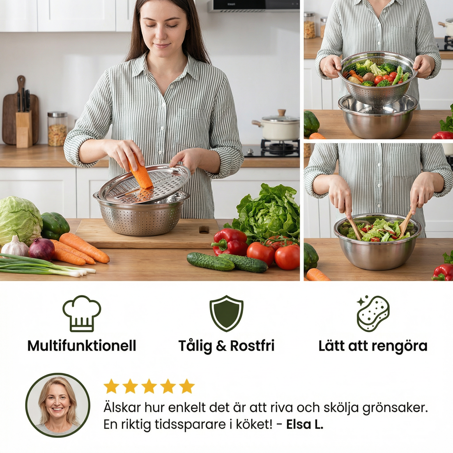 Grönsaksskärare med Riven – Multifunktionellt Silar- och Skålset