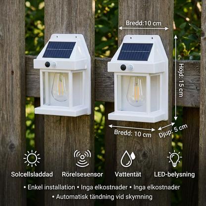 Solcellsdriven LED-vägglampa – vattentät utomhuslampa med ljussensor för trädgård, gård och staket (2 st)