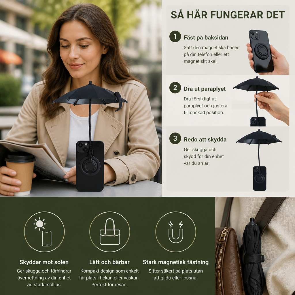Magnetisk Mini Telefon-Solskärm – Utdragbart Stativ för Flexibel Solskydd på Språng