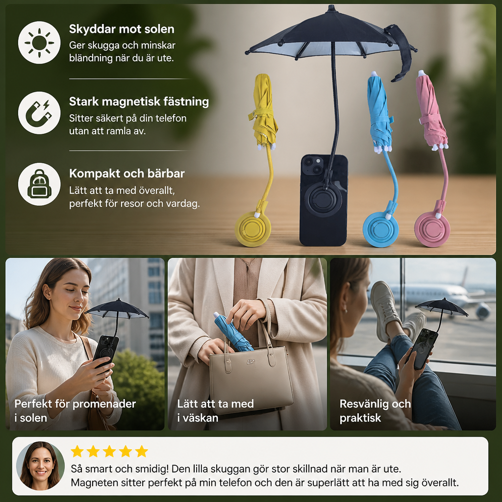 Magnetisk Mini Telefon-Solskärm – Utdragbart Stativ för Flexibel Solskydd på Språng