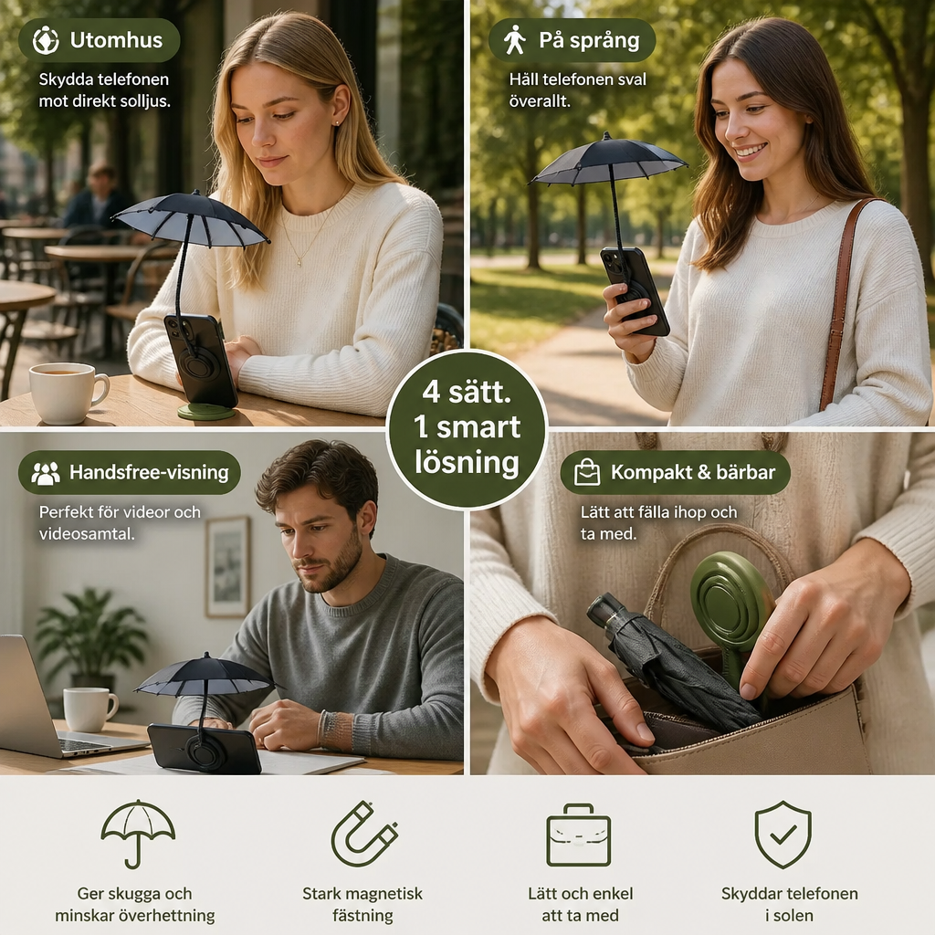 Magnetisk Mini Telefon-Solskärm – Utdragbart Stativ för Flexibel Solskydd på Språng