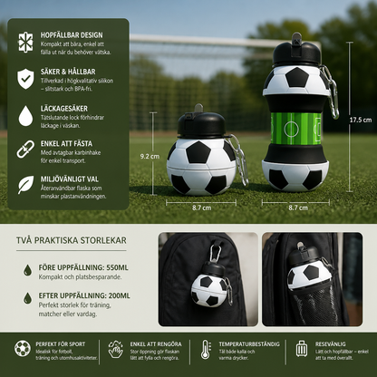 Hopfällbar och Slitstark Silikonvattenflaska i Fotbollsdesign