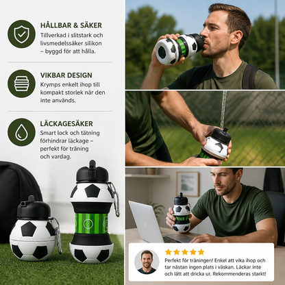 Hopfällbar och Slitstark Silikonvattenflaska i Fotbollsdesign