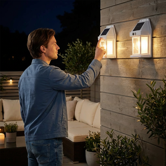 Solcellsdriven LED-vägglampa – vattentät utomhuslampa med ljussensor för trädgård, gård och staket (2 st)