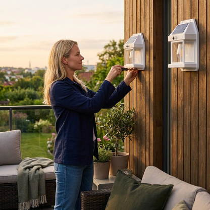 Solcellsdriven LED-vägglampa – vattentät utomhuslampa med ljussensor för trädgård, gård och staket (2 st)