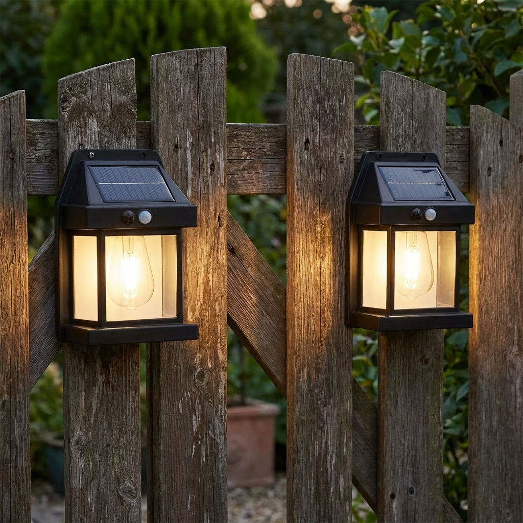 Solcellsdriven LED-vägglampa – vattentät utomhuslampa med ljussensor för trädgård, gård och staket (2 st)