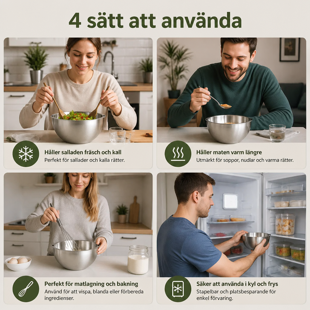 Dubbelväggad skål i rostfritt stål för att hålla mat kall eller varm