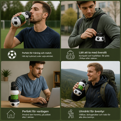 Hopfällbar och Slitstark Silikonvattenflaska i Fotbollsdesign
