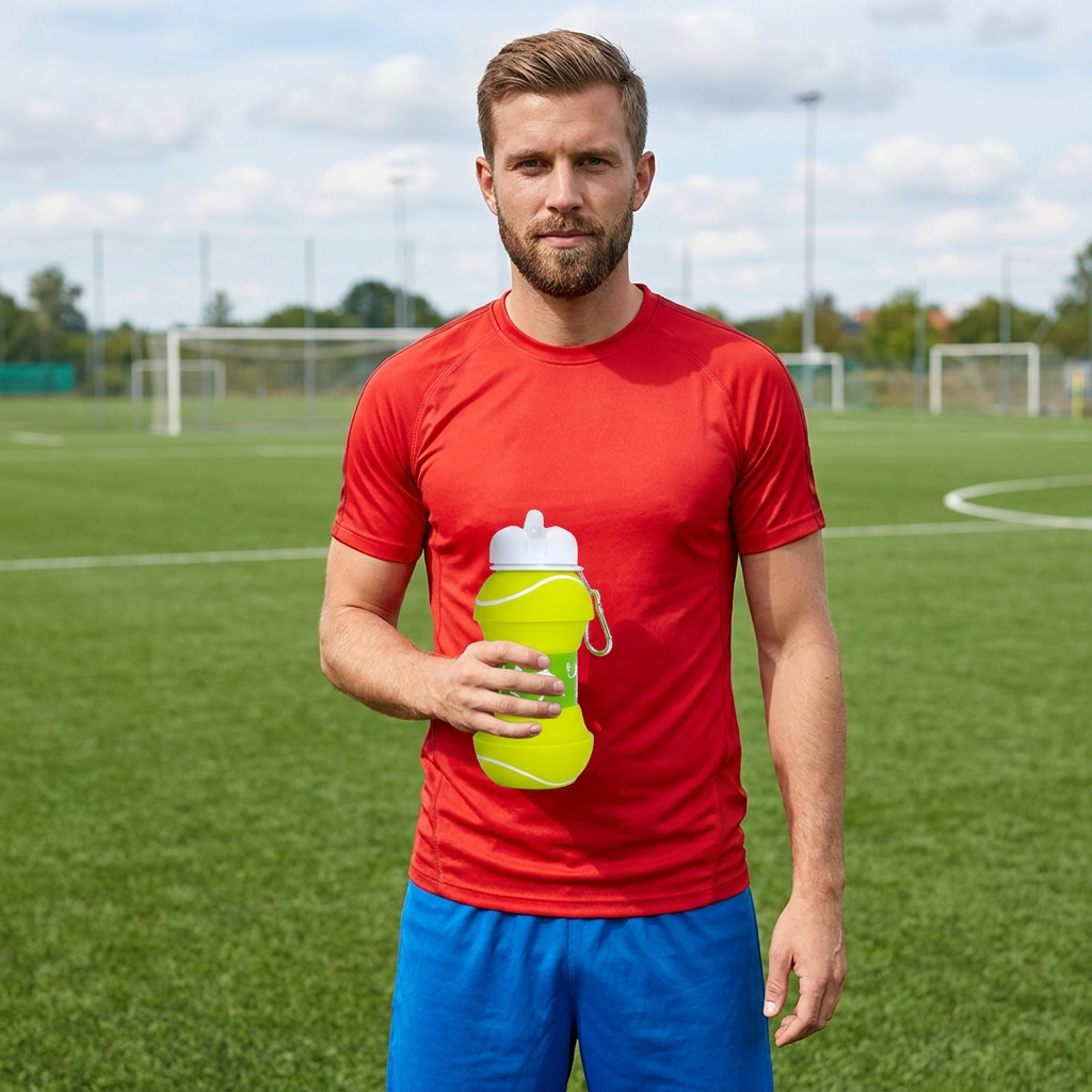 Hopfällbar och Slitstark Silikonvattenflaska i Fotbollsdesign