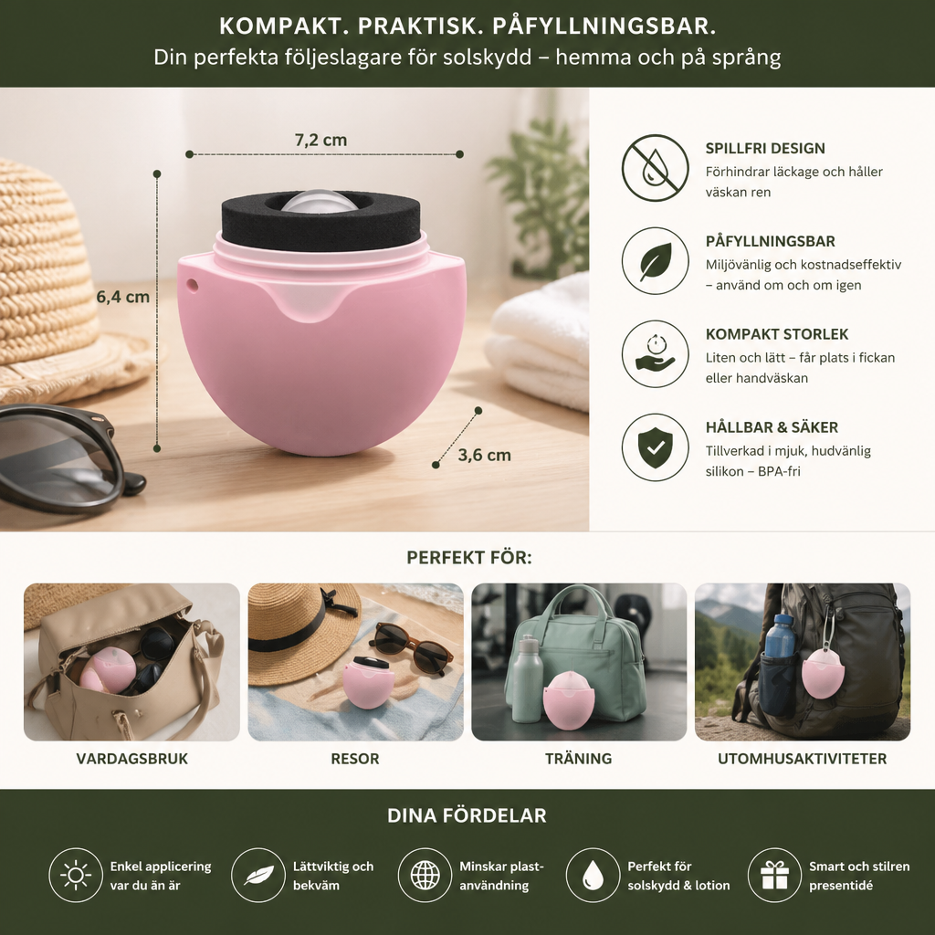 Påfyllningsbar solkrämroller – Spillfri lotiondispenser