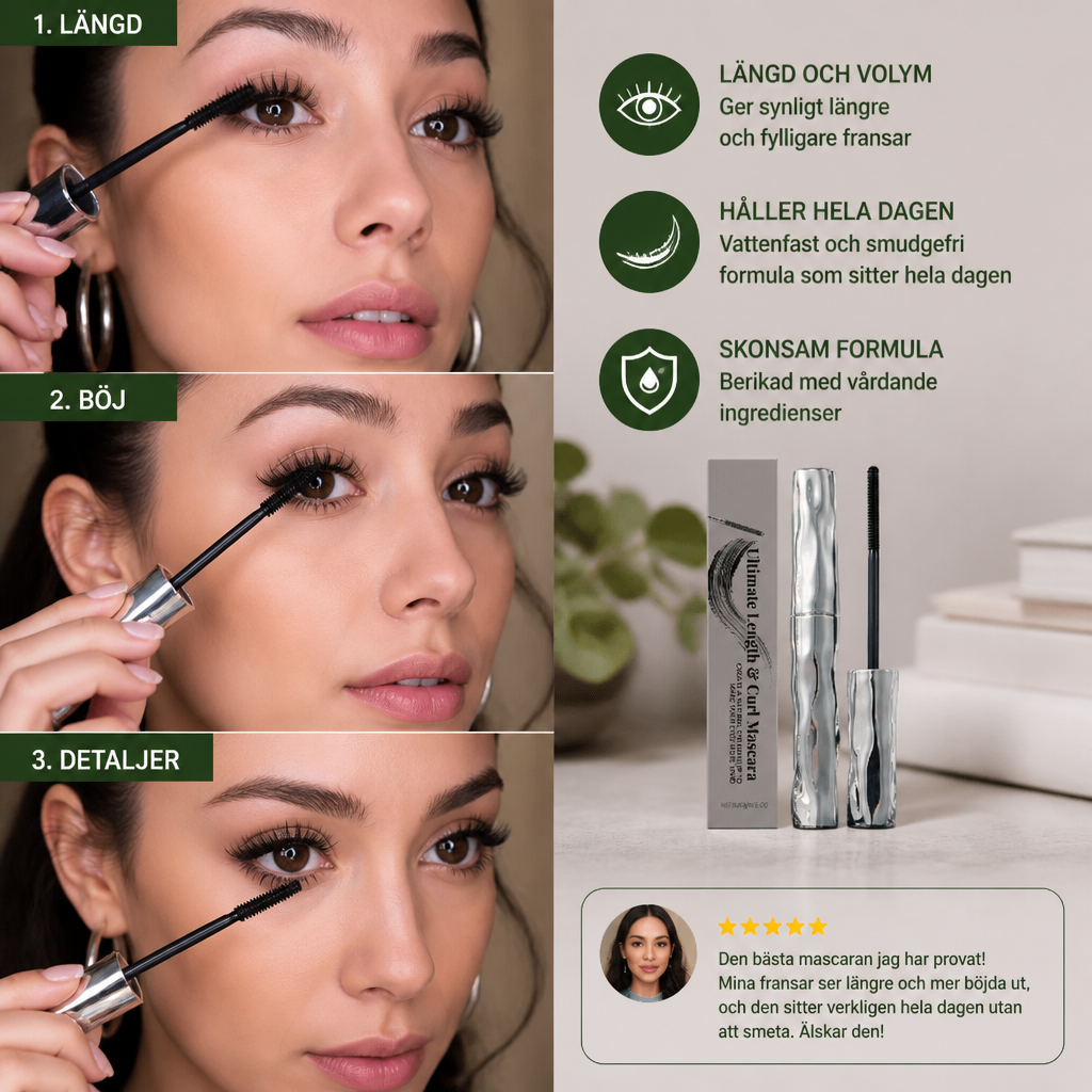 Vattenfast Mascara För Böj Och Längd – Långvarig, Smudgefri Formula