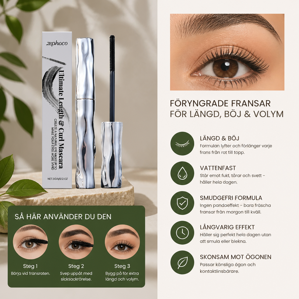 Vattenfast Mascara För Böj Och Längd – Långvarig, Smudgefri Formula