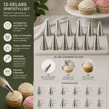 12-delars spritstyllset – Precision för dekoration av tårtor, cupcakes och macarons
