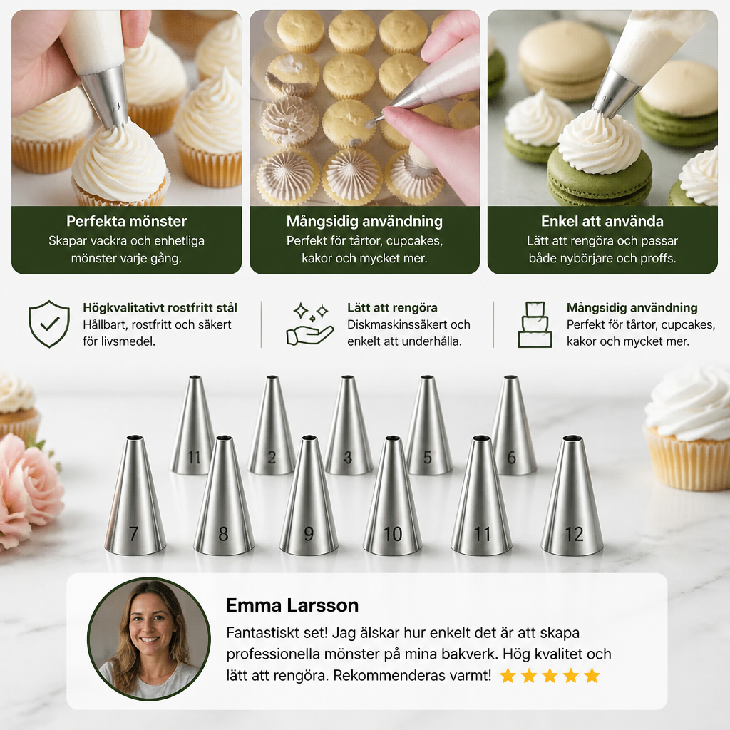12-delars spritstyllset – Precision för dekoration av tårtor, cupcakes och macarons
