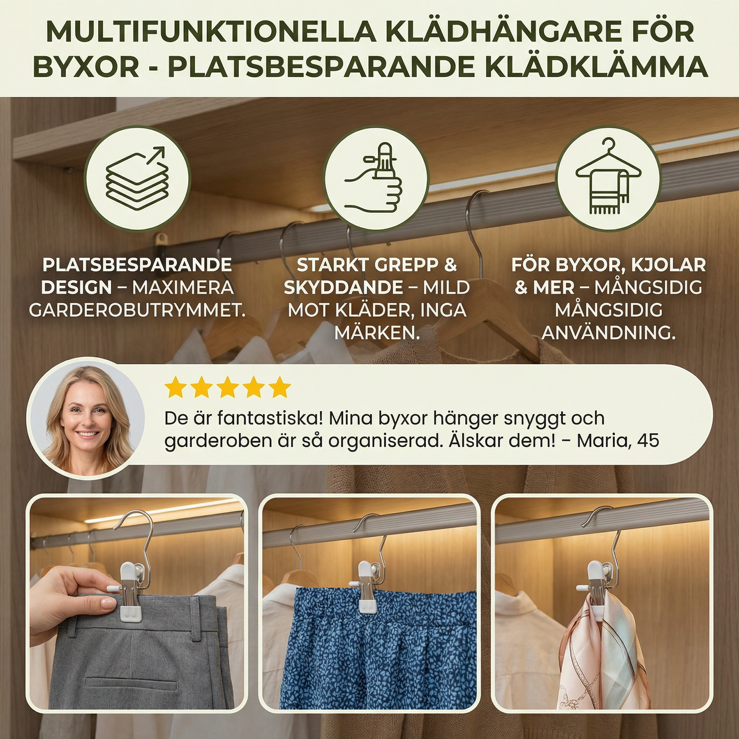 Multifunktionella klädhängare för byxor – platsbesparande klädklämma