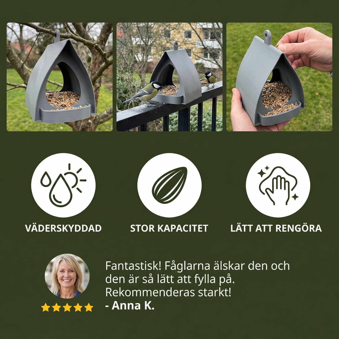 Hängande fågelmatare att hänga upp – Stor kapacitet för trädgård och balkong