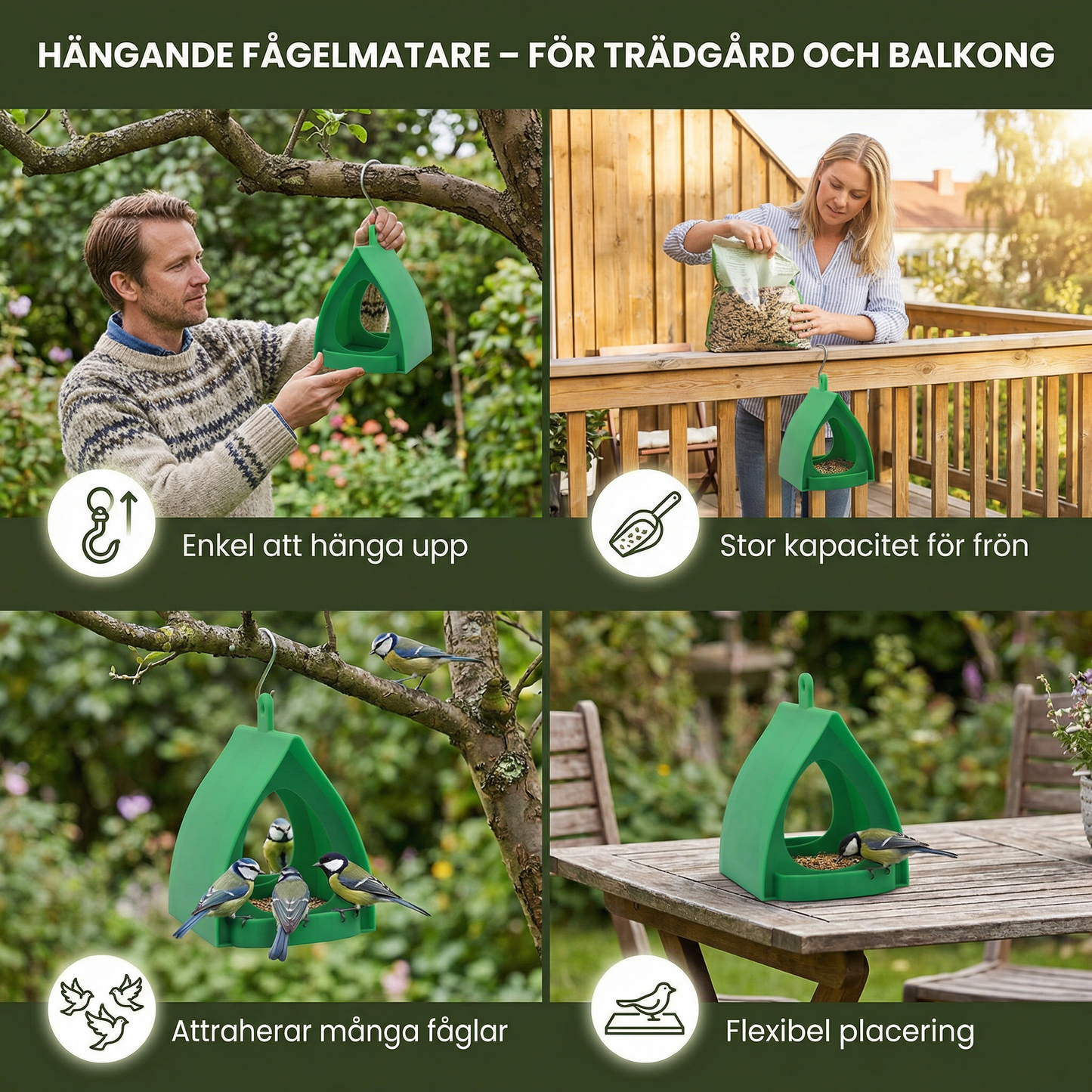 Hängande fågelmatare att hänga upp – Stor kapacitet för trädgård och balkong