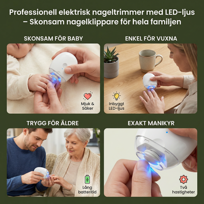 Professionell elektrisk nageltrimmer med LED-ljus – Skonsam nagelklippare för hela familjen