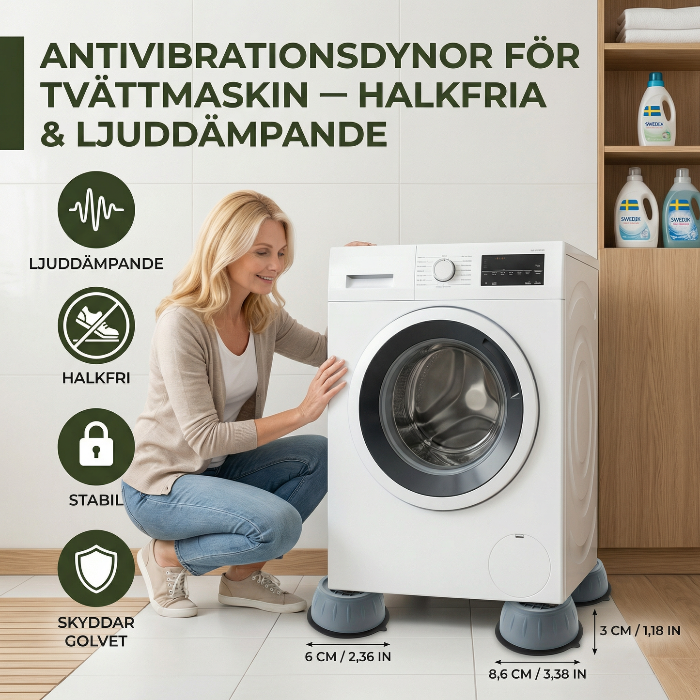 Antivibrationsdynor för tvättmaskin – Halkfria & Ljuddämpande