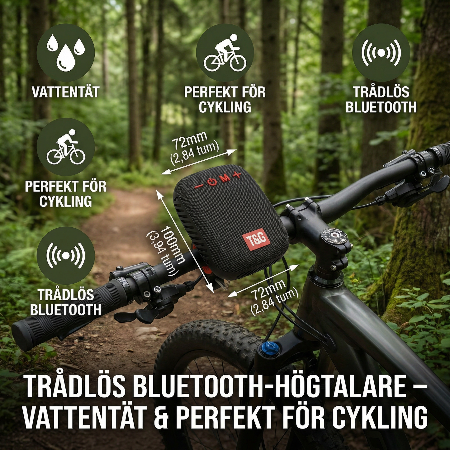 Trådlös Bluetooth-Högtalare – Vattentät & Perfekt För Cykling