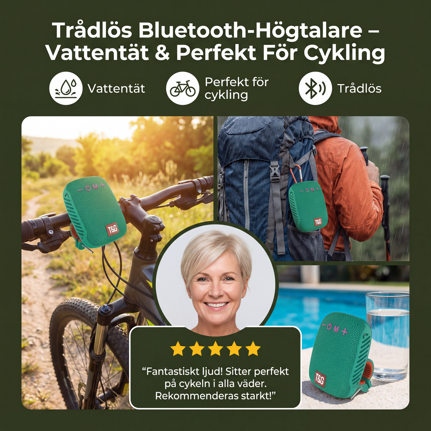 Trådlös Bluetooth-Högtalare – Vattentät & Perfekt För Cykling