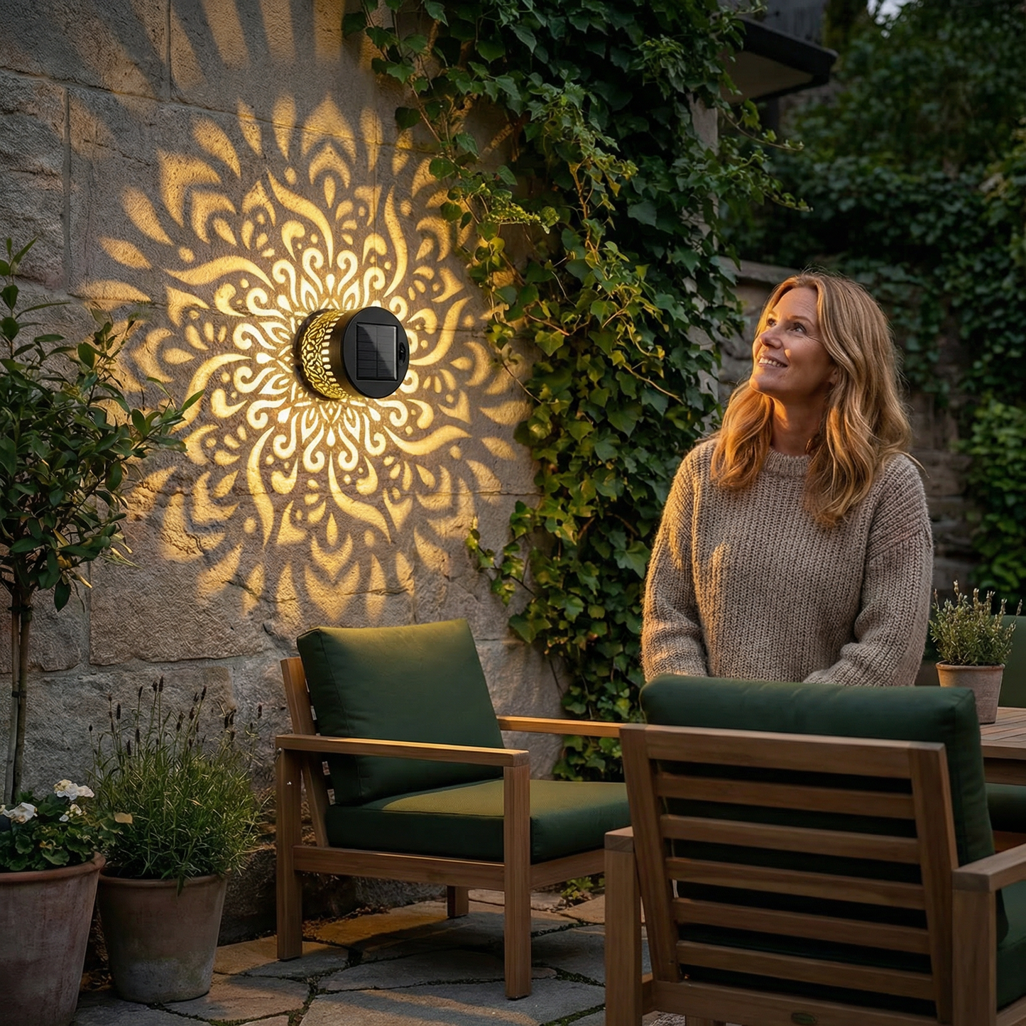 LED Solcellsvägglampa Mandala – Utomhusbelysning För Trädgård, Staket Och Uteplats