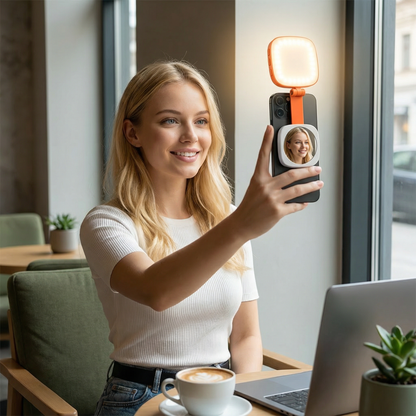 Magnetiskt LED Selfie- & Beauty-Ljus för Smartphones – Hopfällbart, Portabelt med Spegel