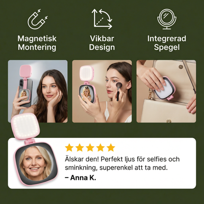 Magnetiskt LED Selfie- & Beauty-Ljus för Smartphones – Hopfällbart, Portabelt med Spegel