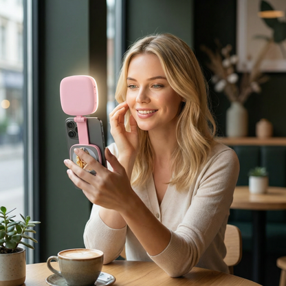 Magnetiskt LED Selfie- & Beauty-Ljus för Smartphones – Hopfällbart, Portabelt med Spegel
