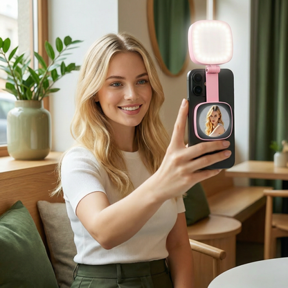 Magnetiskt LED Selfie- & Beauty-Ljus för Smartphones – Hopfällbart, Portabelt med Spegel